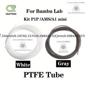 Resim Bambu Lab PTFE Bowden Ekstruder Tüpü, 1m/4m Uzunluk, 2.5x4mm, P1P P1S AMS A1 Mini Creality K1 Serisi 3D Yazıcılar ile Uyumlu, Beyaz/Gri, Dayanıklı Plastik, Pil Gerekmez, 3D Yazıcı Aksesuarları 