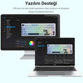 Resim Aula F99 3 Modlu RGB Hot Swap Mekanik Linear GrayWood V3 Switch Kablosuz Makrolu Klavye Lacivert 