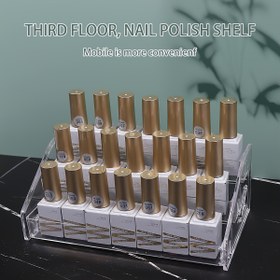 Resim 3 katlı Akrilik Oje Rafı, Şeffaf Çıkarılabilir Kozmetik Düzenleyici, Kokusuz Şeffaf Takı ve Oje Sergileme Standı, Elektrik veya Pil Gerektirmez, Birden Fazla Şişe Tutar 