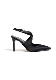 Resim Duxal Shoes Natalia Sivri Burun Çapraz Taş Detaylı İnce Topuklu Ayakkabı Siyah 