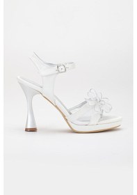 Resim Dilimler Ayakkabı Kadın Platform Abiye Ayakkabı Beyaz Fiyonklu Saten-3752 Beyaz 