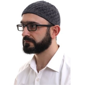 Resim Füme Hasır Desen Kışlık Kadife Namaz Takkesi 