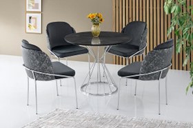 Resim Kum Saati High Gloss 90 CM Krom Mutfak Masası ve 4 Adet Sandalye Takımı 