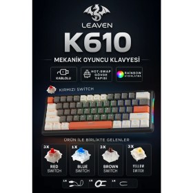 Resim Leaven K610 Kablolu Mekanik Oyuncu Klavyesi Red Switch-61 Tuş Rgb-Hot Swap 