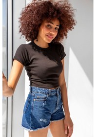 Resim Fitilli Bisiklet Yaka Basic Siyah Tshirt Siyah 