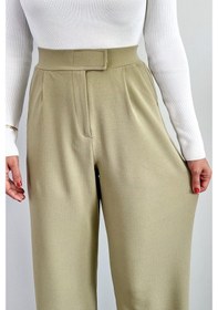 Resim Ritnice Line Kadın Likralı Cırt Kapama Yağ Yeşili Palazzo Pantolon Yeşil 