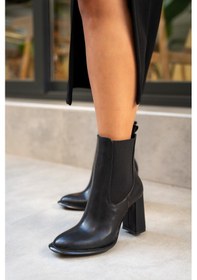 Resim Leto Siyah Deri Lastikli Topuklu Bot Siyah 