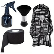 Resim 2/4 parça set, Profesyonel Berber Pelerini + Boyun Fırçası + Sprey Şişesi + Tek Kullanımlık Yaka Kağıdı Boyun Sarma, Erkek ve Kadınlar için Büyük Güzellik Salonu Pelerinleri, Kuaför Salonları ve Ev Kullanımı için Uygun, Saç Boyama, Çok Fonksiyonlu Temizlik Araçları 