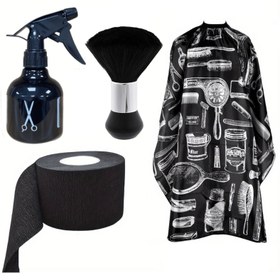 Resim 2/4 parça set, Profesyonel Berber Pelerini + Boyun Fırçası + Sprey Şişesi + Tek Kullanımlık Yaka Kağıdı Boyun Sarma, Erkek ve Kadınlar için Büyük Güzellik Salonu Pelerinleri, Kuaför Salonları ve Ev Kullanımı için Uygun, Saç Boyama, Çok Fonksiyonlu Temizlik Araçları 