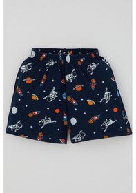 Resim Breeze Erkek Bebek Şortlu Pijama Takımı Galaksi Temalı Astronot Desenli 9 Ay-3 Yaş, Lacivert 