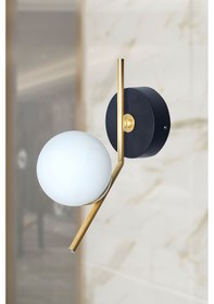 Resim Luzarana Elit Sarı Siyah Metal Gövde Beyaz Camlı Tasarım Yatay Aplik 