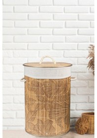 Resim Bambu Çamaşır Sepeti - Renksiz Desenli Ahşap 