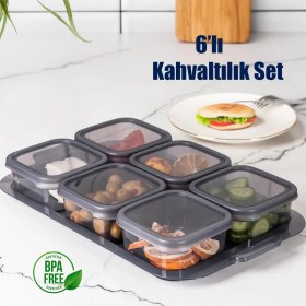 Resim 2043 Tepsili Kahvaltılık Kapaklı Kahvaltılık 6 Bölmeli Sızdırmaz Kapaklı Bölmeli Füme 
