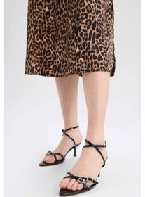 Resim DeFacto Kadın Yüksek Taban Suni Deri Topuklu Sandalet E2514AX25SMBK23 Siyah 