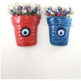 Resim Ikili Mini Seramik Saksı Dekoratif Duvar Süsü Nazarlık 