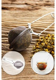 Resim Paslanmaz Çelik Bitki Çayı Demleme Süzgeci Kahve Filtresi Maşa Çay Süzgeci Bitki Çayı Demleme Aparatı Açık Gri 