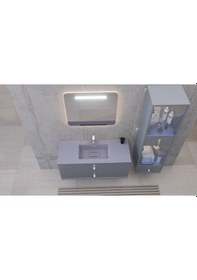 Resim Real Stone Flatstone 80x50 Beyaz Etajerli Granit Banyo Lavabosu Beyaz 