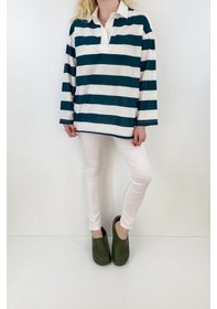 Resim Kadın Yeşil Çizgili Sweatshirt 