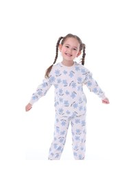 Resim %100 Pamuk Çiçek Desenli Uzun Kollu Kız Çocuk Pijama Takımı 3,4,5,6,7,8 Yaş Mavi 
