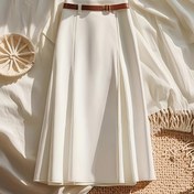 Resim Kadınlar İçin Şık Kemerli A Kesim Etek - %100 Polyester Makinede Yıkanabilir Düz Renk, Yapılı Kesimi ve Pürüzsüz Dokusuyla Her Mevsime Uygun Ofis ve Günlük Kullanım 