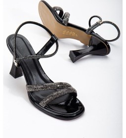 Resim Kalın Sıra Taşlı Sultan Siyah Rugan Kadın Abiye Ayakkabı-3161 Siyah 