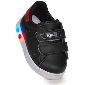 Resim Kiko Kids Oyo İlk Adım Bebe Cırtlı Işıklı Kız Bebek Spor Ayakkabı Siyah - Kırmızı 