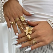 Resim 2/8 adet Bohem Starfish & Güneş Çiçeği Vintage Altın Kaplama 201 Paslanmaz Çelik Yüzük Seti - Minimalist Zarif Gençlik Takıları, Günlük Stil, Parti Aksesuarları, Bohem Tarzı Takılar, Sentetik Taş Takılar, Pilsiz, Gençler İçin 