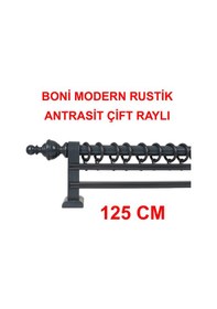 Resim Boni Modern Rustik Ahşap Rustik Perde Askısı Çift Raylı-antrasit 125 Cm Antrasit 