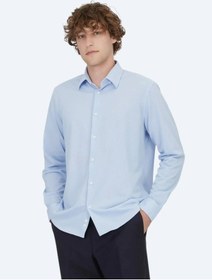 Resim Açık Mavi Çizgili Regular Fit Casual Pamuk Karışımlı Gömlek Açik Mavi 