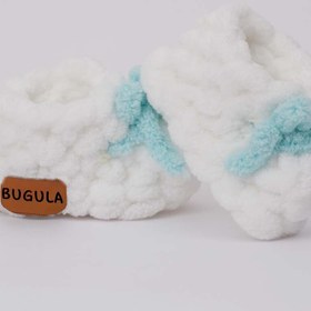 Resim Bugula Bebek Yenidoğan Panduf 0-3M Yavruağzı Fiyonklu Beyaz Kız Trend El Yapımı Örgü Alize İp 