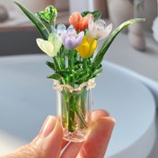 Resim 1 Adet El Yapımı Kristal Cam Mini Çiçek Heykeli - Şeffaf Vazoda Zarif Pastel Lale Buketi, Kendin Yap El Sanatları, Fotoğrafçılık Aksesuarları ve Bayramlık Masa Dekoru İçin Mükemmel, Paskalya, Aziz 