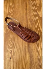 Resim DaphneSandals El Yapımı Hakiki Deri Taba Kadın Sandalet - Bodrum Sandaleti 2032 