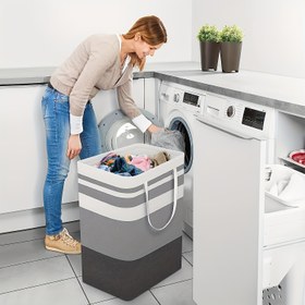 Resim Geniş Çamaşır Sepeti, Katlanabilir Genişletilebilir Askılık ile Ayaklı, Yurt ve Ev İçin Uygun - Gradyan Gri, 74.99L, Otel için Uygun, Çamaşır Sepetleri 
