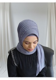 Resim Simli Koyu Gri Nuray Model Hazır Duvak Hazır Şal Hazır Türban 