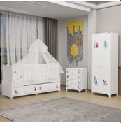 Resim Melina Yıldız 2 Kapaklı Bebek Odası + Yatak + Uyku Seti - Denizci Beyaz 