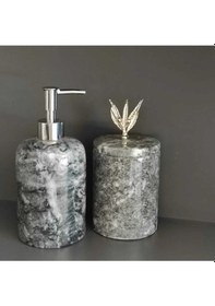 Resim Uludağ Siyahı Mermer 2'li Banyo Seti Zeytin Dalı Krom Rengi Aksesuarlı Beyaz 