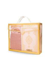 Resim Şal + Seccade + Tesbih + Kuran Hediye Seti Çanta Boy, Asetat Çanta, Pembe 