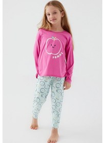 Resim Rolypoly Roly Poly Kız Çocuk Pomme Elma Pamuklu Rahat Kalıp Uzun Kollu Pijama Takım Fuşya 