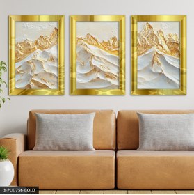 Resim Burshe Gold Detaylı Dağ 3 Parça Gold Pleksi Aynalı Tablo 