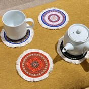 Resim 1 adet Vintage Püsküllü Bardak Altlığı - Yuvarlak Kauçuk/Kumaş Yer Örtüsü, Karmaşık Çiçek Desenli, Mutfak, Yemek Masası, Parti Dekoru ve Düğün Kutlamaları için Mükemmel 