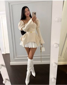 Resim Dalgıç Ve Jessica Kumaş Fermuarlı Gloplu Kemerli Elbise L 