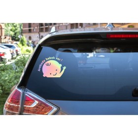 Resim Turuncu Sticker Arabada Bebek Var Cam Sticker 15x11 Cm 
