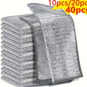 Resim 50/40/32/24/20/12/10 Adet, Çok Amaçlı Metal Mucize Temizlik Bezleri, Büyütülmüş Ocak Süngerleri İçin Mutfak Yıkama Mendilleri, Kuru ve Nemli Koşullarda Uygun Mikrofiber Havlular 