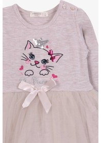 Resim Breeze Kız Çocuk Uzun Kollu Elbise Kedicik Nakışlı Pullu Bej Melanj (1.5 