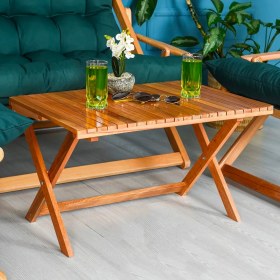 Resim Reyo Bysay Ahşap Katlanabilir Taşinir Puf Minderli Kollu Şezlong Plaj Bahçe Teras Balkon Sandalyesi Koltuğu Takimi 4 Lü Set Haki 