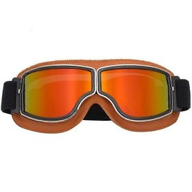 Resim Vintage Motosiklet Gözlükleri Deri Sürüş Off-road Çizilmeye Karşı Toz Geçirmez Gözlükler Erkekler Kadınlar Yetişkinler İçin Sarı -f 