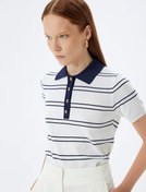 Resim Polo Yaka Triko Kazak Kısa Kollu Gold Düğme Detaylı 