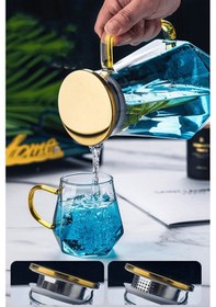 Resim 7 Parça Cam Meşrubat Takımı Süzgeçli Sürahi Ve Bardaklar 2 Litre Meşrubat Takımı 