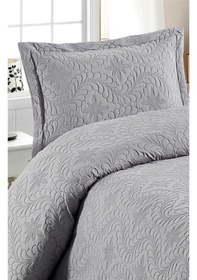 Resim Tek Kişilik Düz Renk Kapitone Yatak Örtüsü, Sade Ve Şık Görünüm 175 X 250cm Gri 