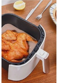 Resim 50 Adet Air Fryer Pişirme Kağıdı Tek Kullanımlık Yağ Su Geçirmez Yapışmaz Deliksiz Düz Kare Model Kahverengi 